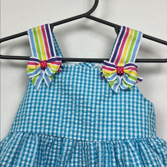 Emily Rose blue and white searsucker gingham cupcake appliqué Birthday dress - Picture 5 of 10